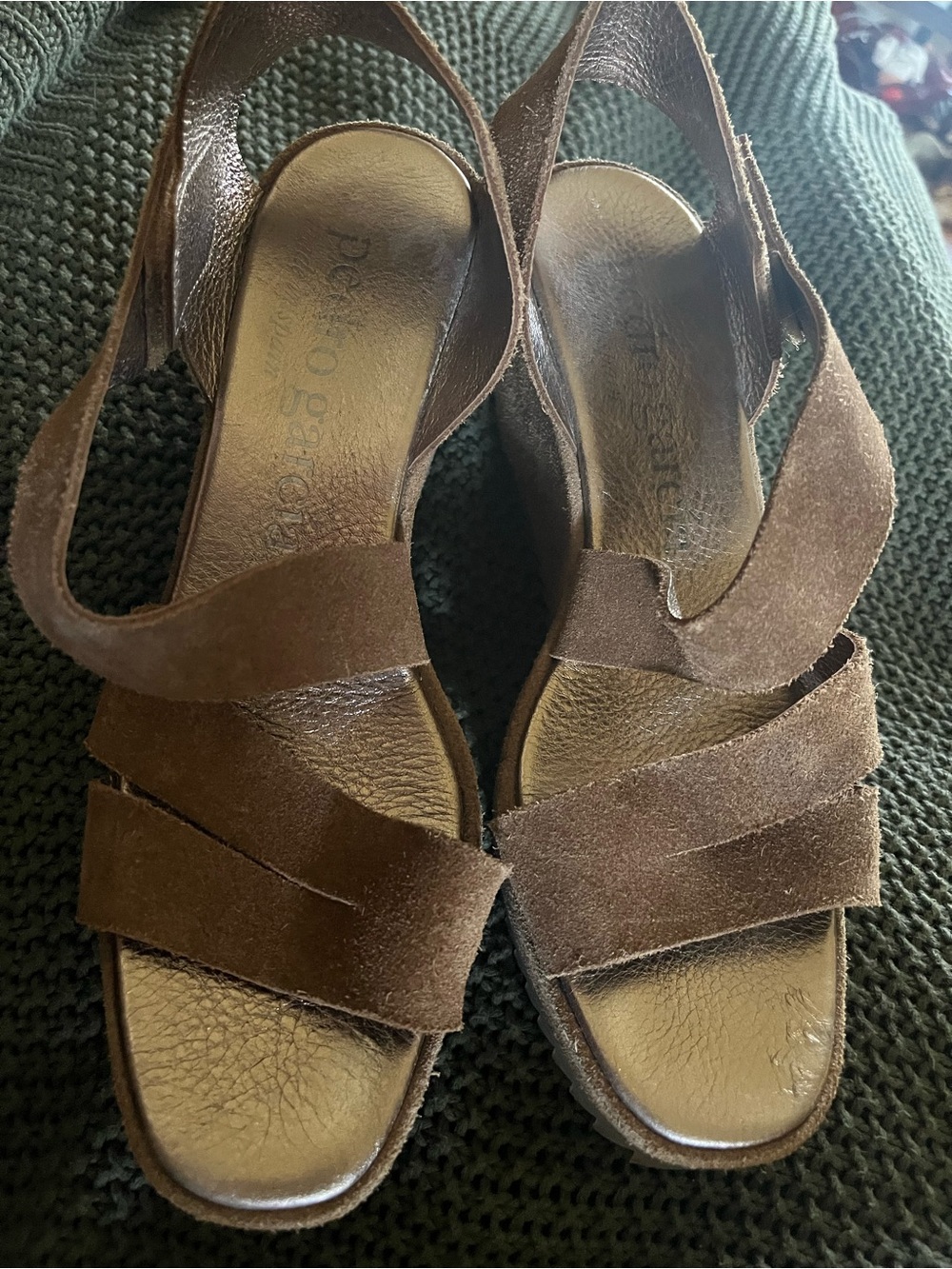 Pedro Garcia Wedge Sandals Size 40.5 suede gray brown Spain NWOB 10.5